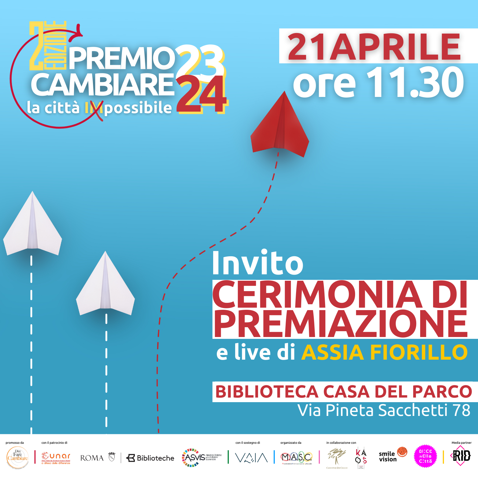 Cerimonia di premiazione II edizione del Premio Cambiare e live di Assia Fiorillo